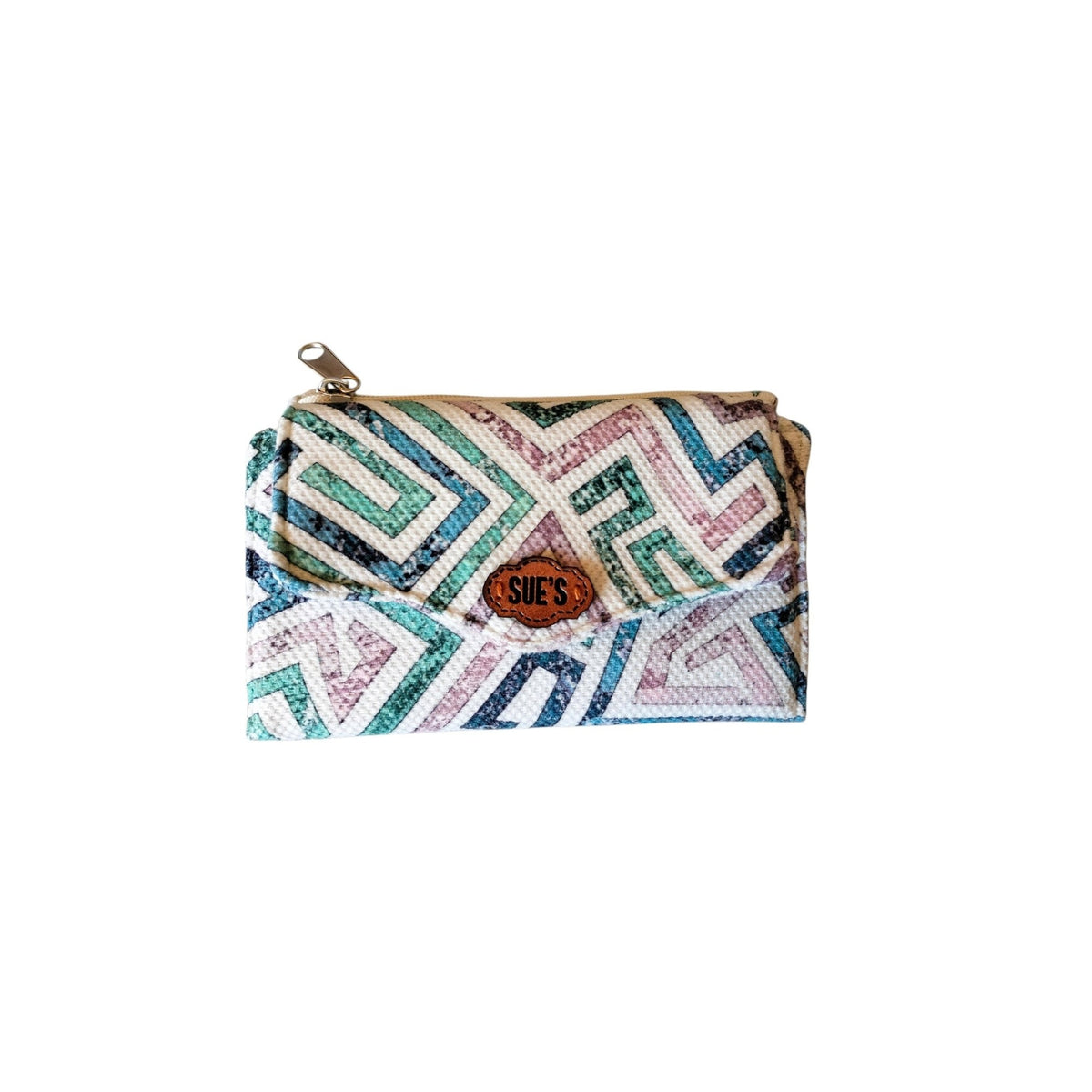 Aqua geometric trifold wallet