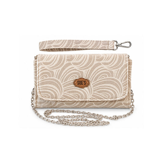 soft beige   big Wallet with  chain Cross hand