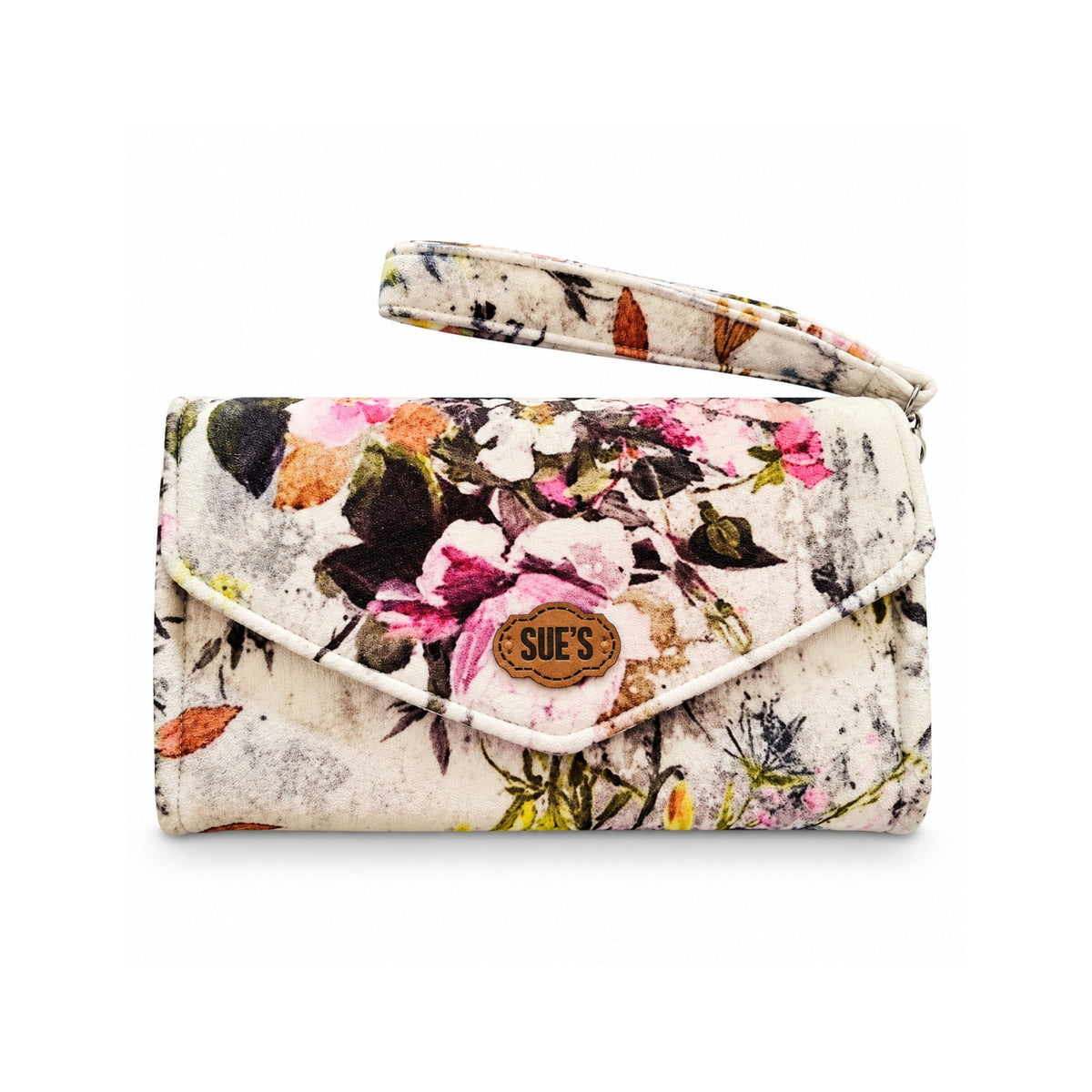 white flowers Velvet Large Wallet