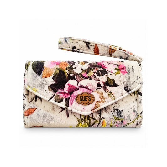 white flowers Velvet Large Wallet