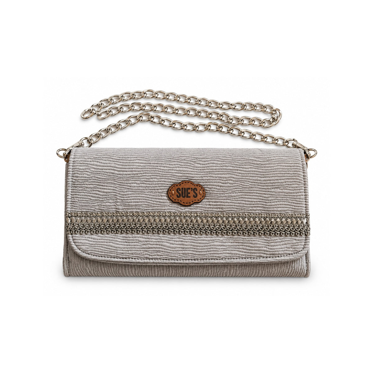 silver evening big Wallet with  chain Cross hand