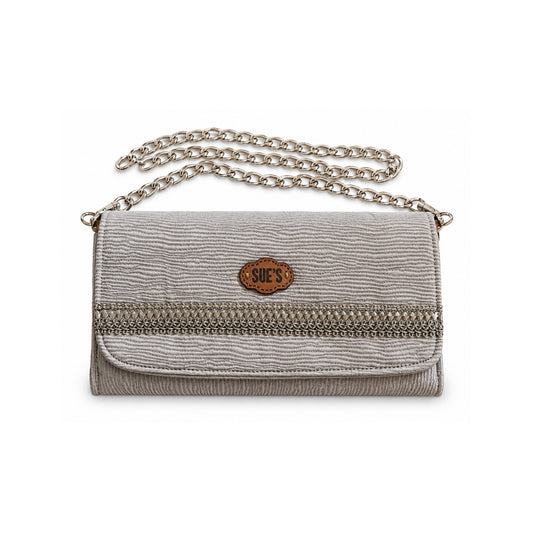 silver evening big Wallet with  chain Cross hand